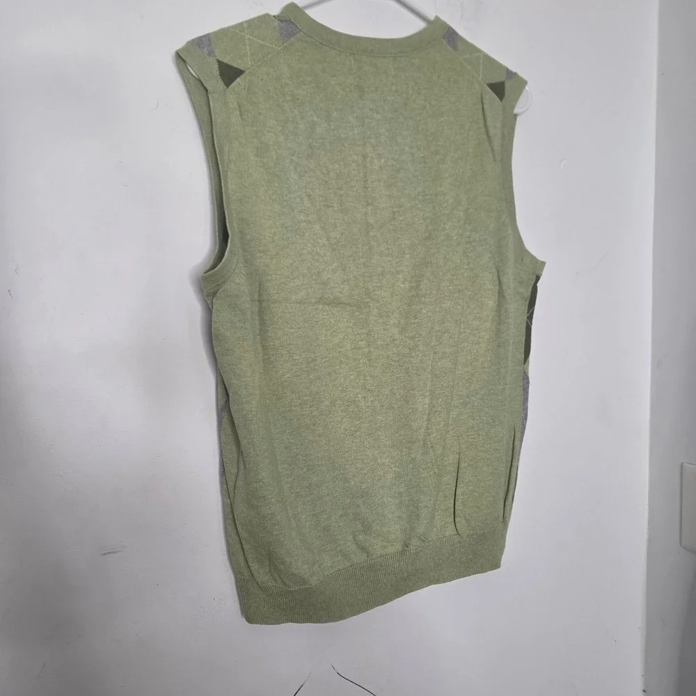 Banana Republic Mens Green Argyle Cotton Cashmere V-Neck Sweater Vest Size M